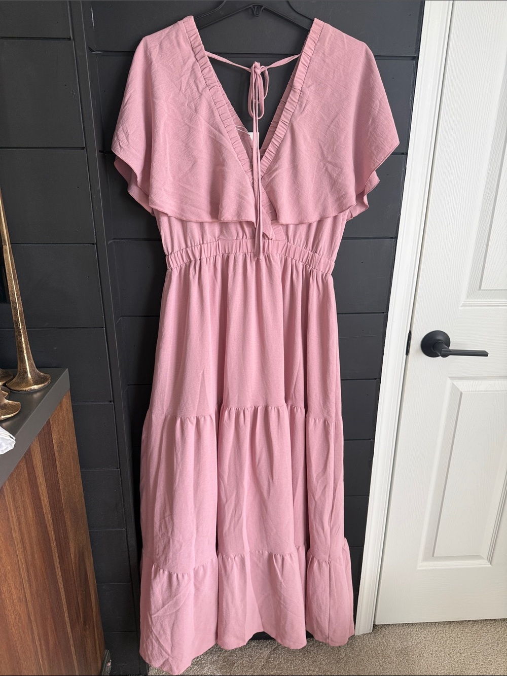 Simplee Apparel Dusty Rose V-Neck Tiered Maxi Dress L - Picture 3 of 4